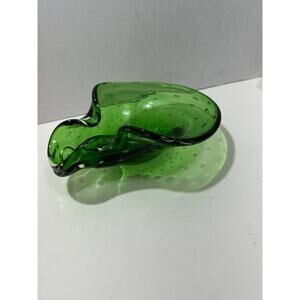 Murano Art‎ Glass Bowl Green Controlled Bubbles Bullicante Dish Bowl Gorgeous